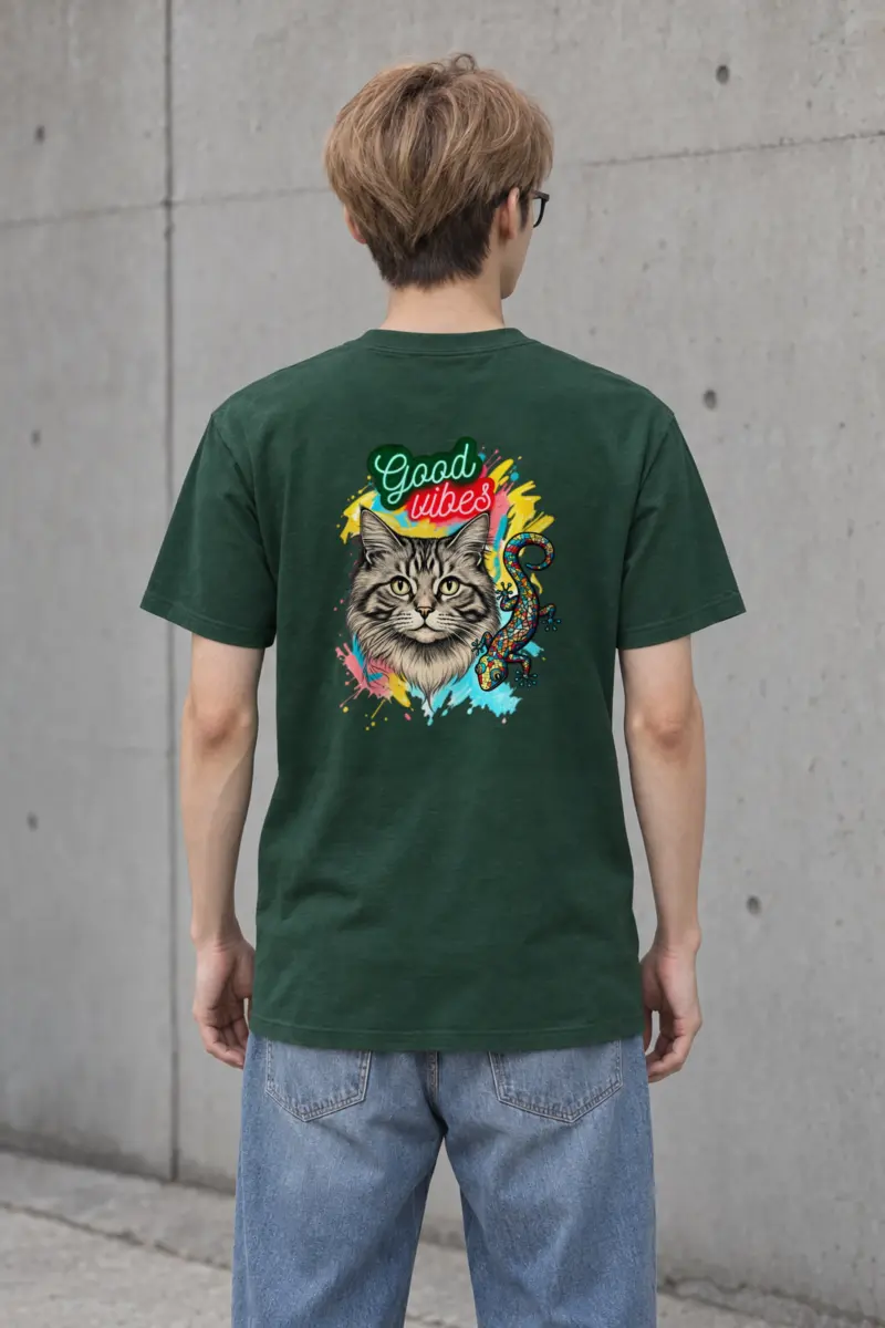 "Good Vibes Cat" Heavyweight Unisex Crewneck T-shirt