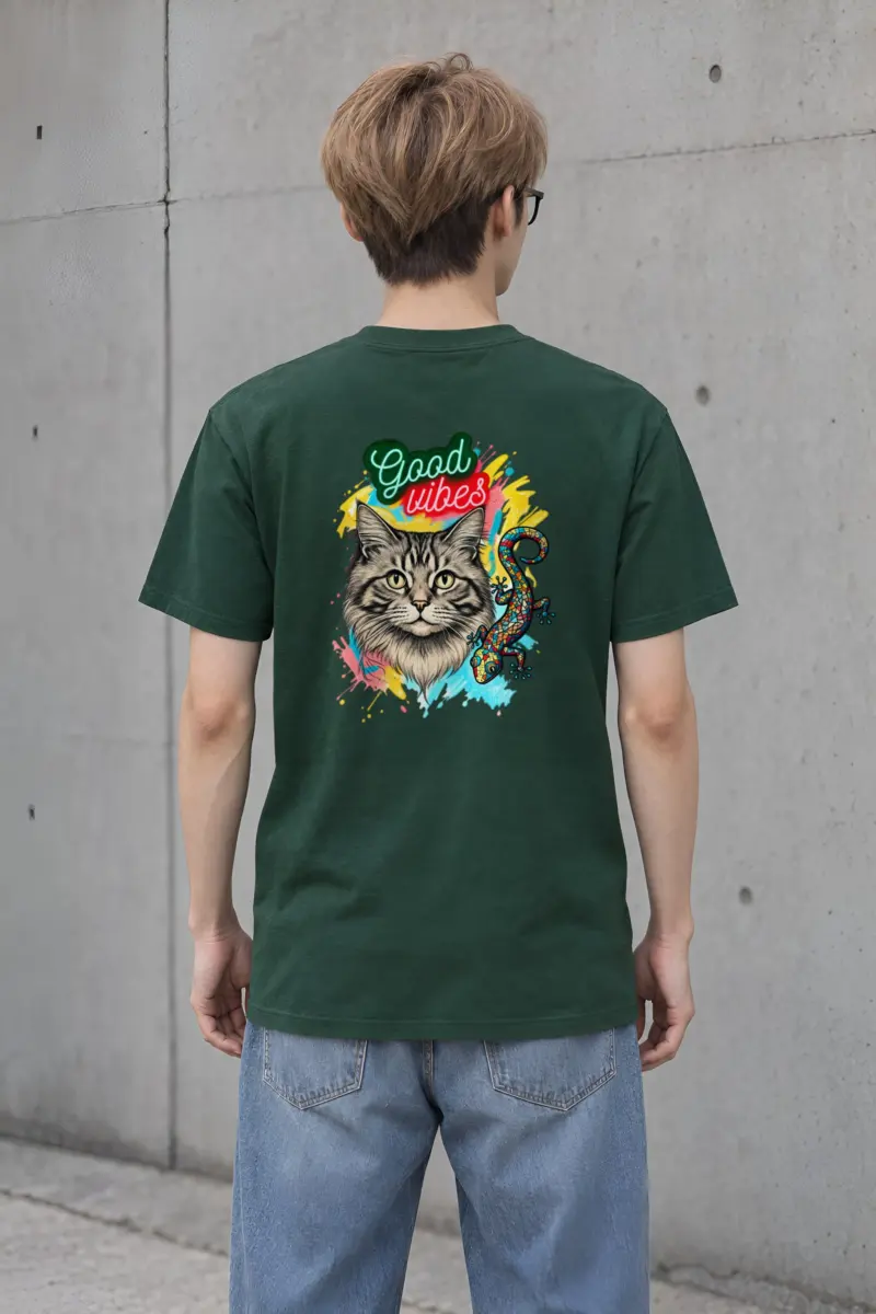 "Good Vibes Cat" Heavyweight Unisex Crewneck T-shirt