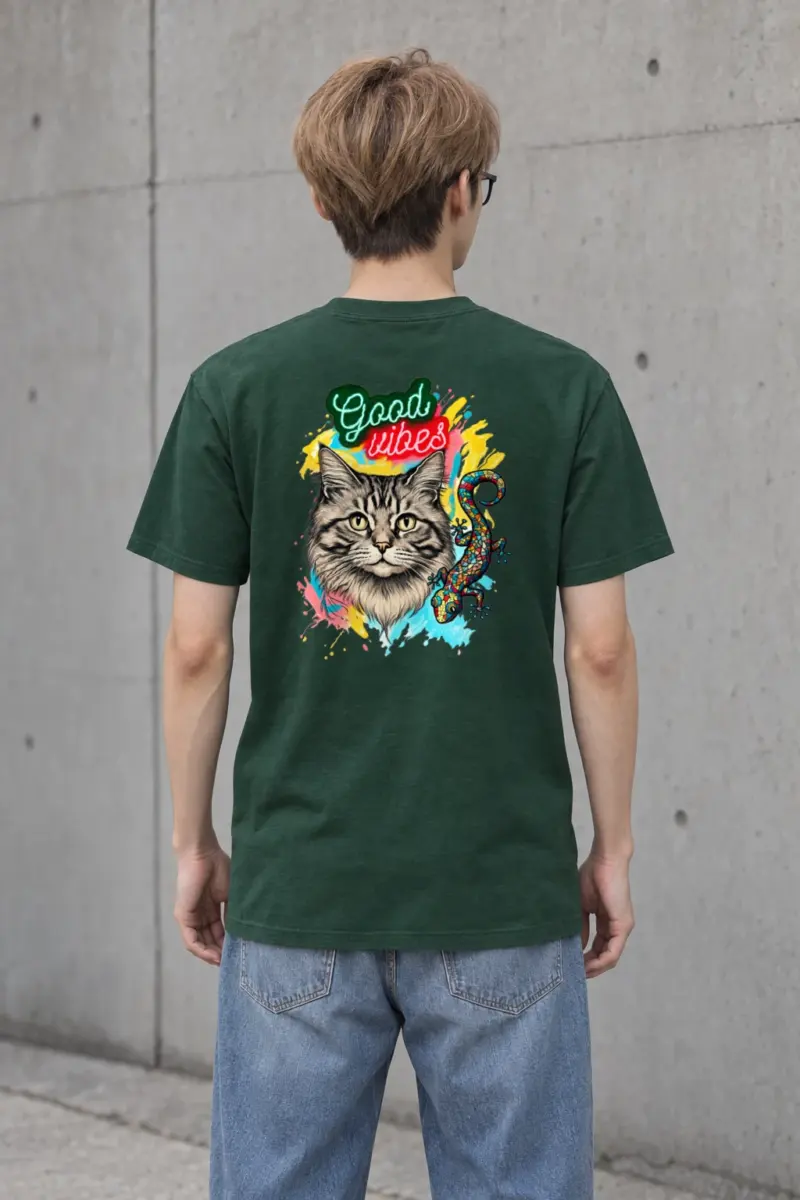 "Good Vibes Cat" Heavyweight Unisex Crewneck T-shirt