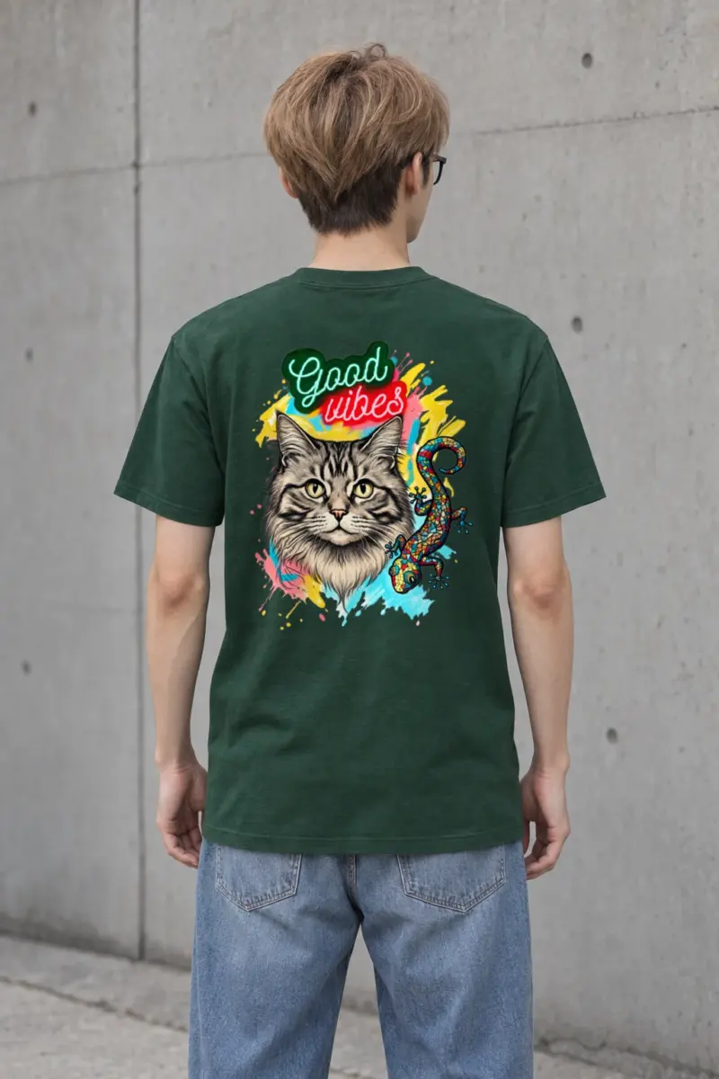 "Good Vibes Cat" Heavyweight Unisex Crewneck T-shirt | Gildan 5000