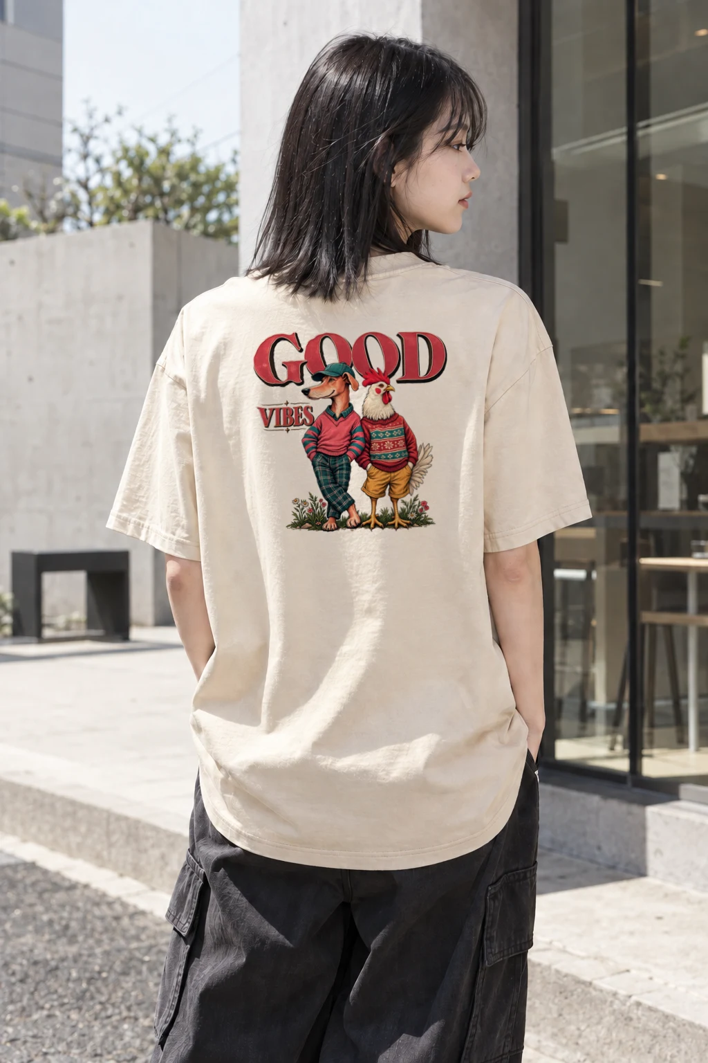 "Good Vibes Duo" Heavyweight Unisex Crewneck T-shirt | Gildan 5000