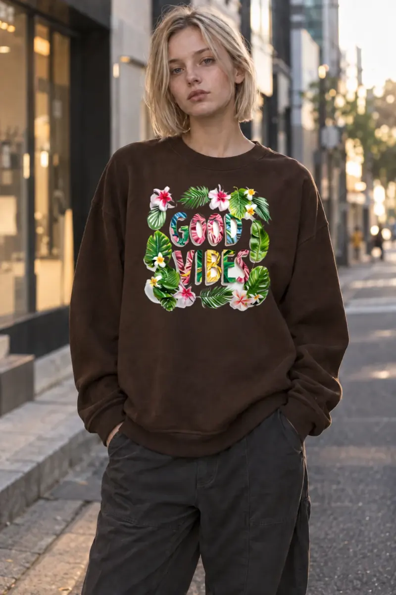 “Good Vibes Floral” Heavy Blend Unisex Crewneck Sweatshirt | Gildan 18000