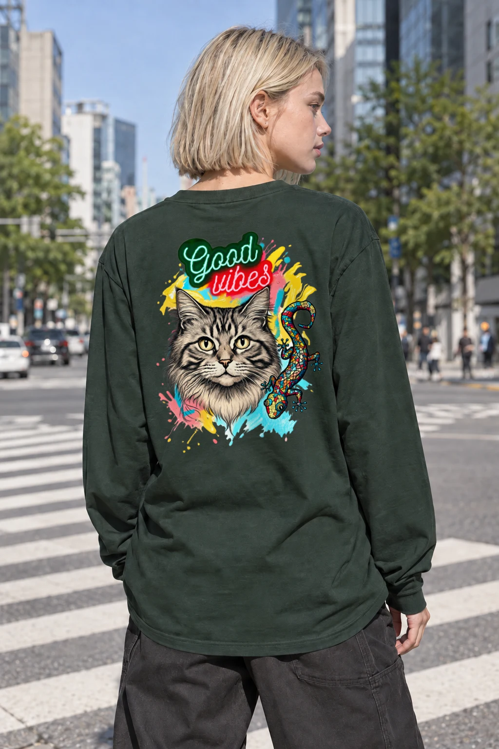 "Good Vibes Tabby" Unisex Longsleeve T-shirt | Gildan 2400
