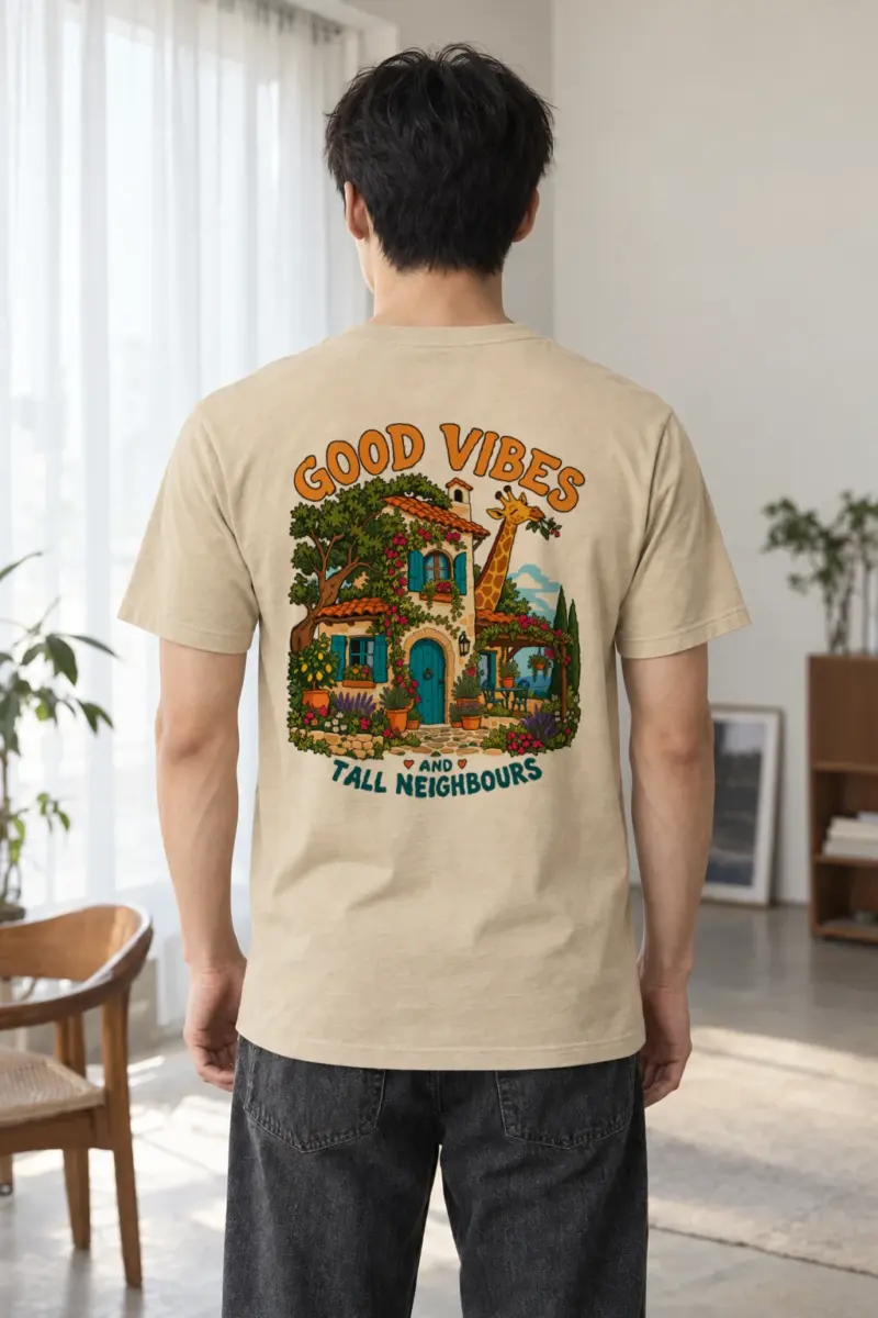 "Good Vibes Tall Neighbours" Heavyweight Unisex Crewneck T-shirt | Gildan 5000