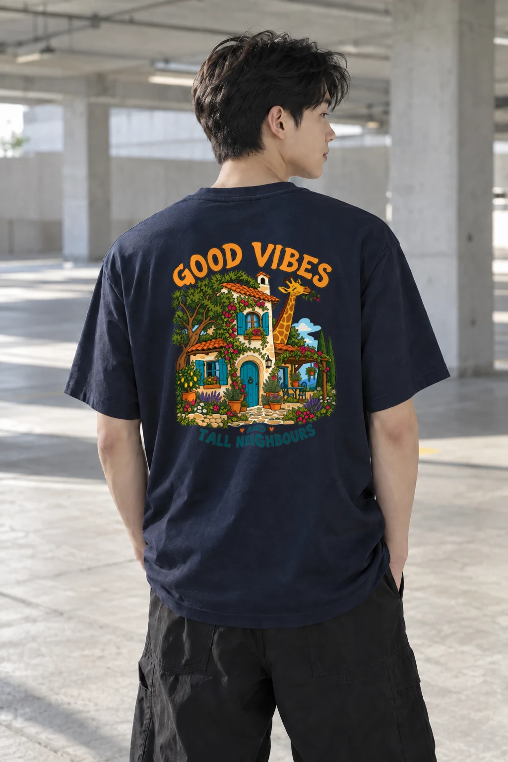"Good Vibes Tall Neighbours" Heavyweight Unisex Crewneck T-shirt | Gildan 5000