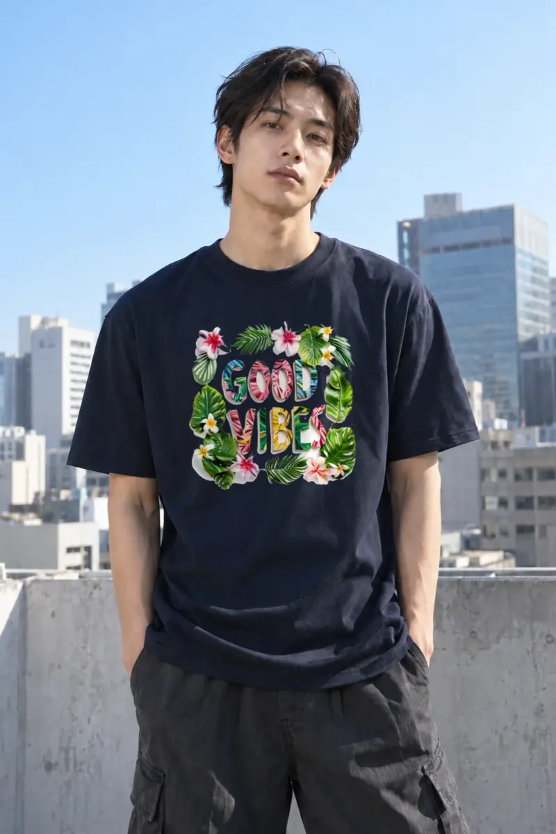 "Good Vibes Wreath" Heavyweight Unisex Crewneck T-shirt | Gildan 5000