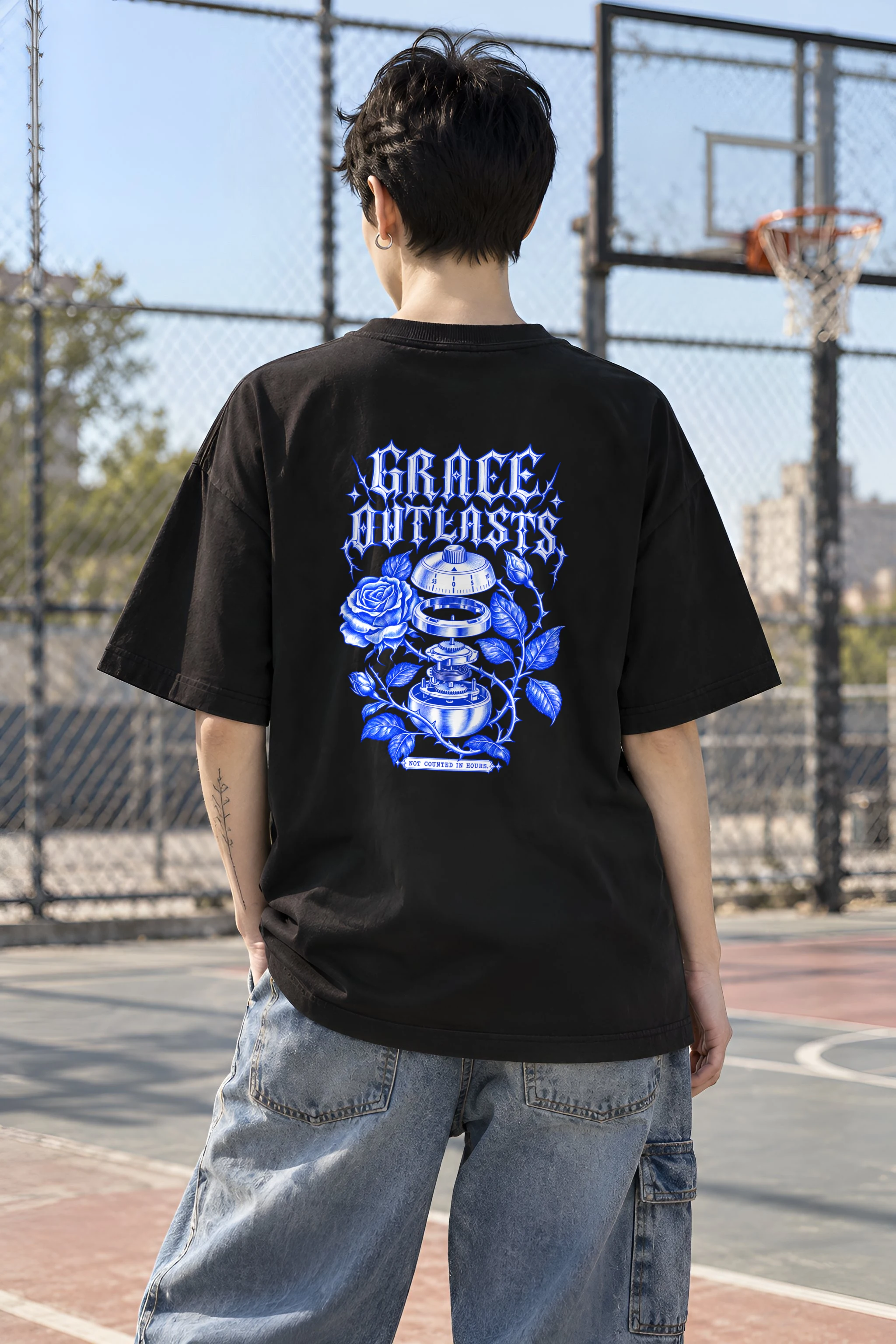 "Grace Outlasts" Unisex Oversized Heavyweight Crewneck T-Shirt