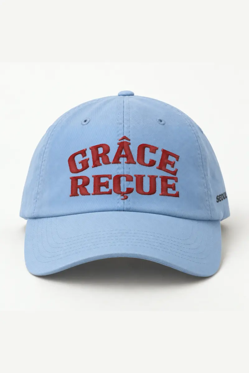 "Grâce Reçue" Classic Dad Hat · Embroidered — light-blue/cap-front