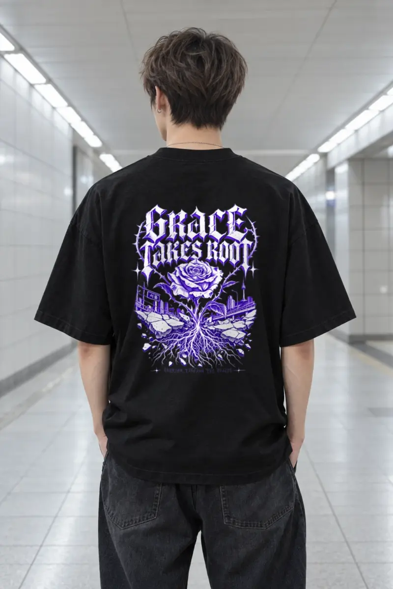 "Grace Takes Root" Men's Oversized Heavyweight Crewneck T-Shirt