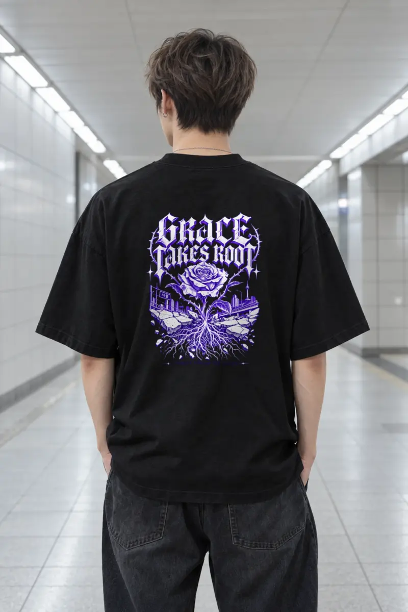 "Grace Takes Root" Men's Oversized Heavyweight Crewneck T-Shirt