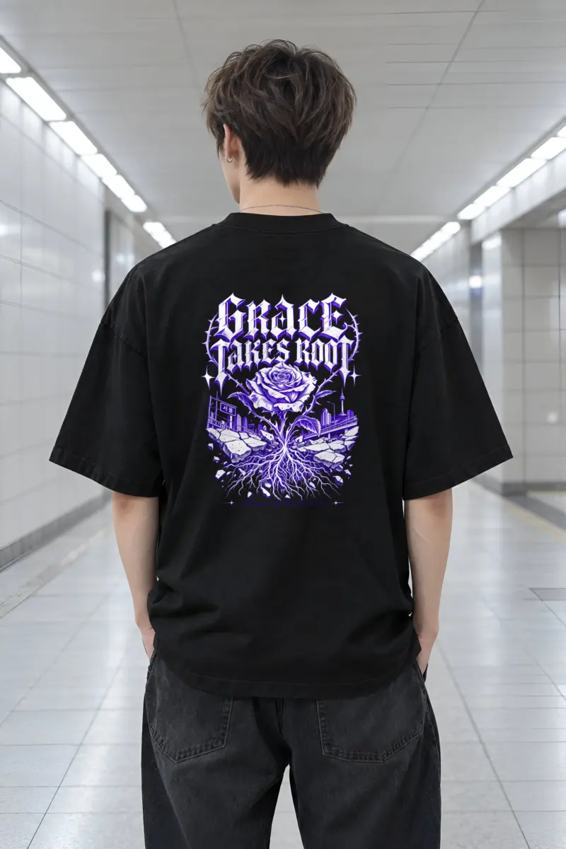 "Grace Takes Root" Men's Oversized Heavyweight Crewneck T-Shirt