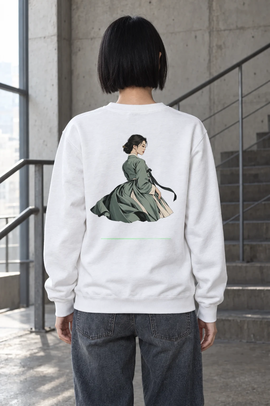 "Green Hanbok Portrait" Heavy Blend Unisex Crewneck Sweatshirt | Gildan 18000
