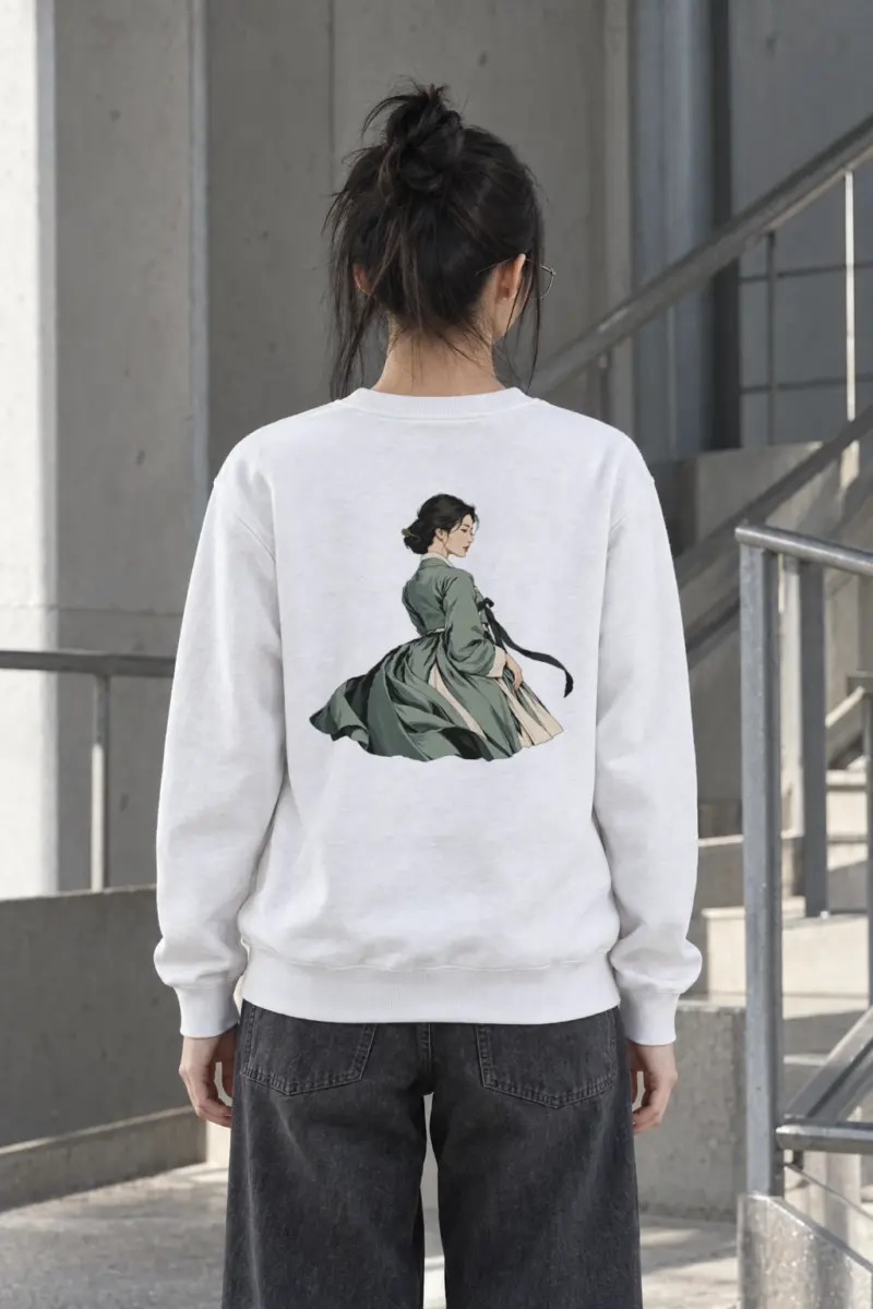 "Green Hanbok Portrait" Heavy Blend Unisex Crewneck Sweatshirt