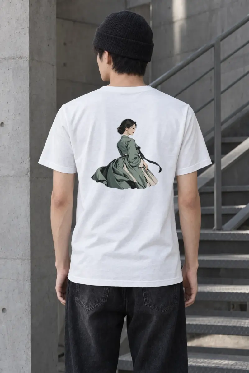 "Green Hanbok Portrait" Heavyweight Unisex Crewneck T-shirt
