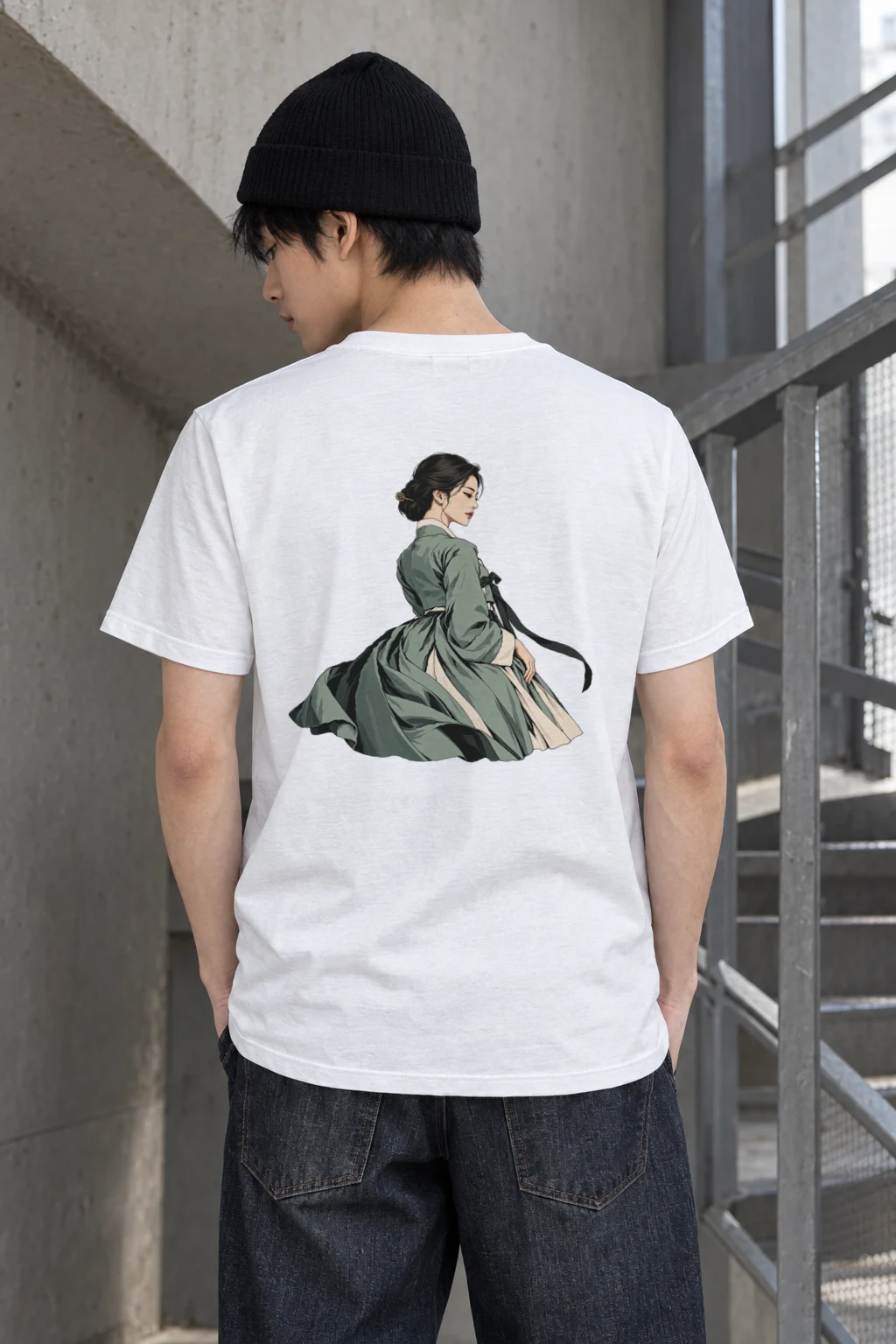 "Green Hanbok Portrait" Heavyweight Unisex Crewneck T-shirt | Gildan 5000