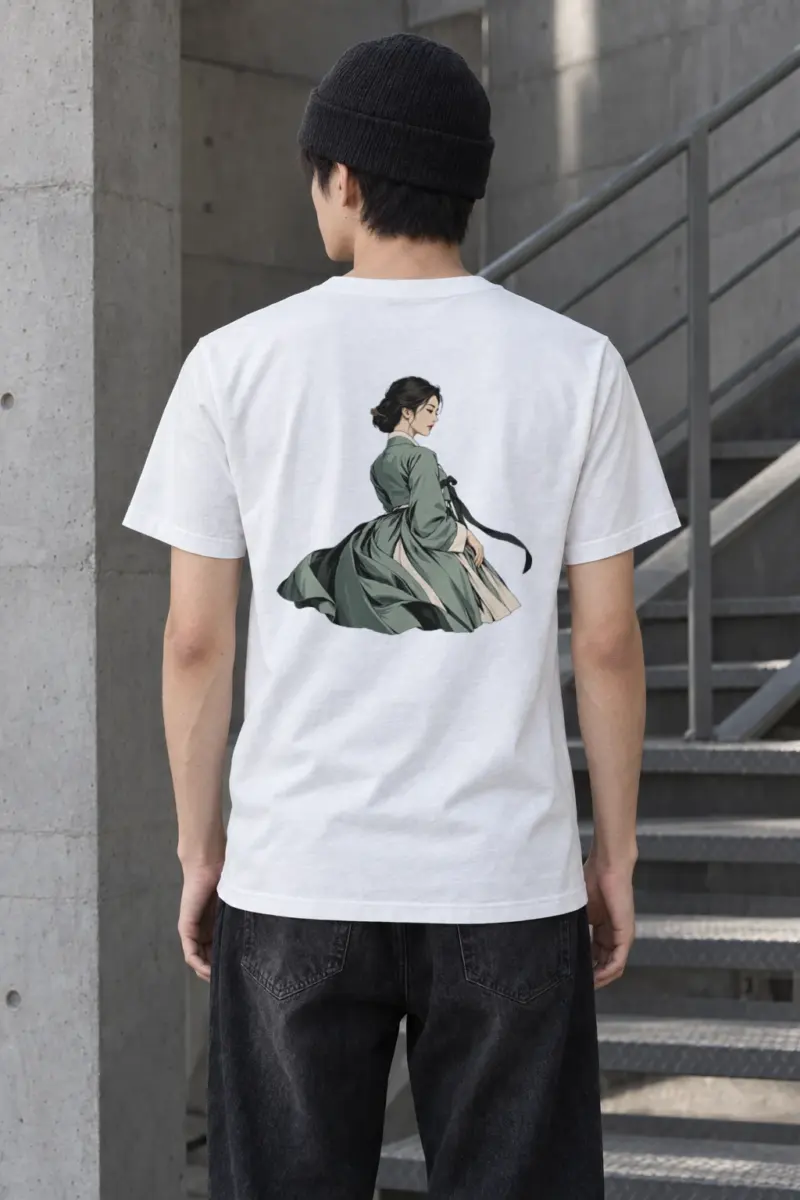 "Green Hanbok Portrait" Heavyweight Unisex Crewneck T-shirt