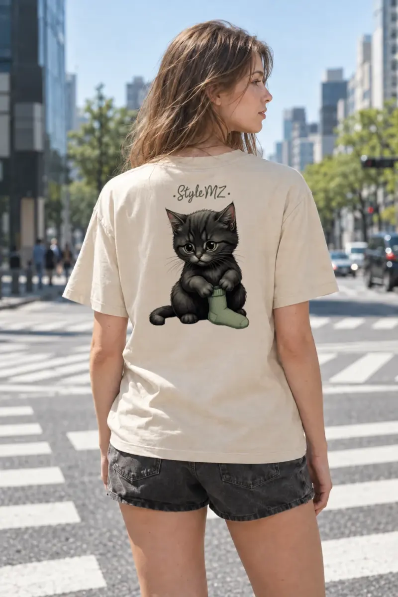 "Green Sock Kitten" Heavyweight Unisex Crewneck T-shirt | Gildan 5000