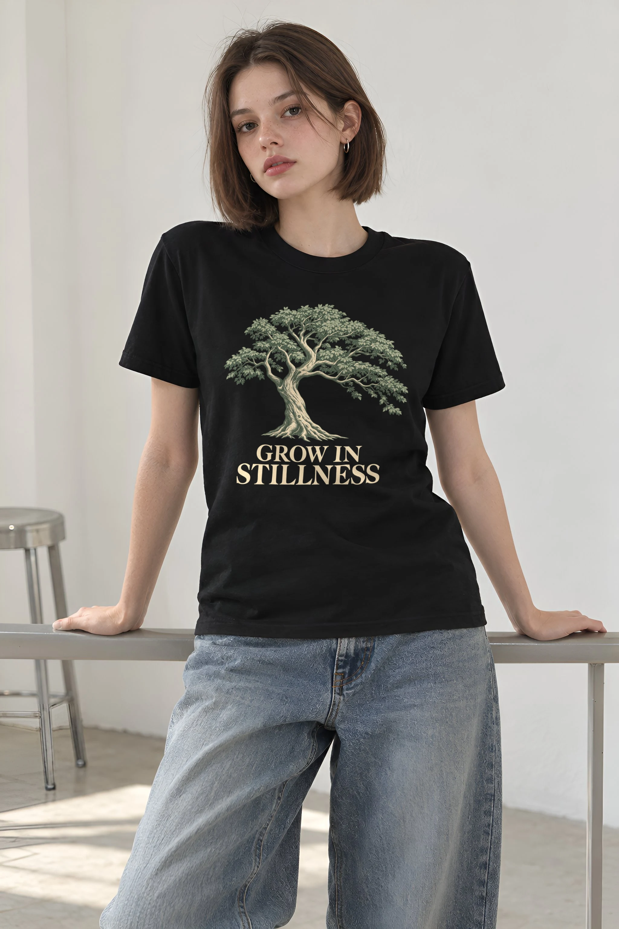 "Grow In Stillness" Heavyweight Unisex Crewneck T-shirt