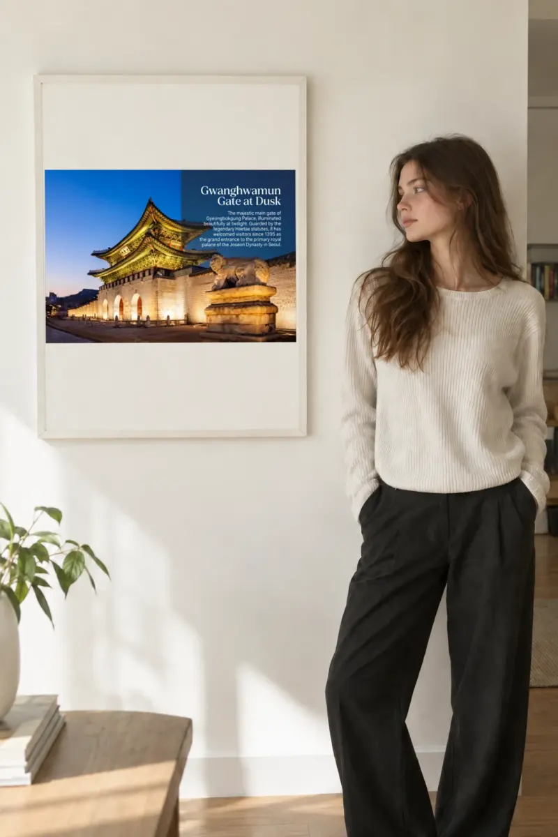 "Gwanghwamun at Dusk" Premium Wooden Framed Poster