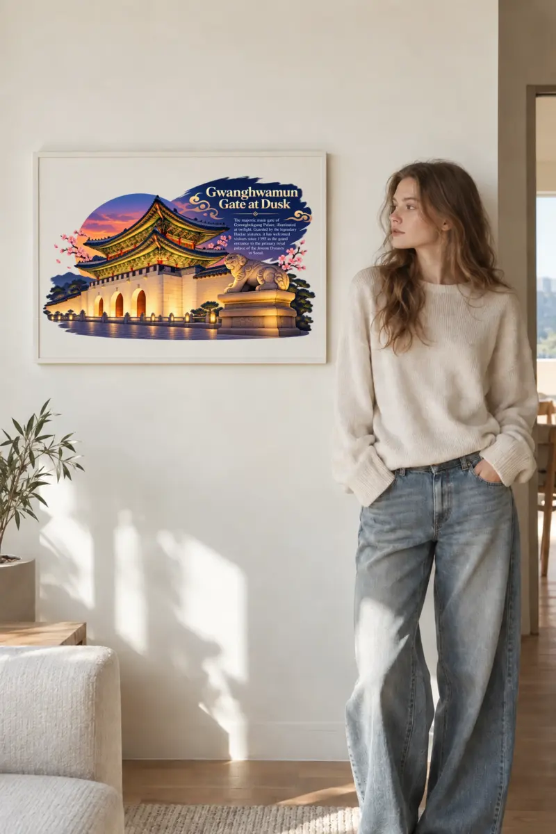"Gwanghwamun At Dusk" Premium Wooden Framed Poster · Landscape
