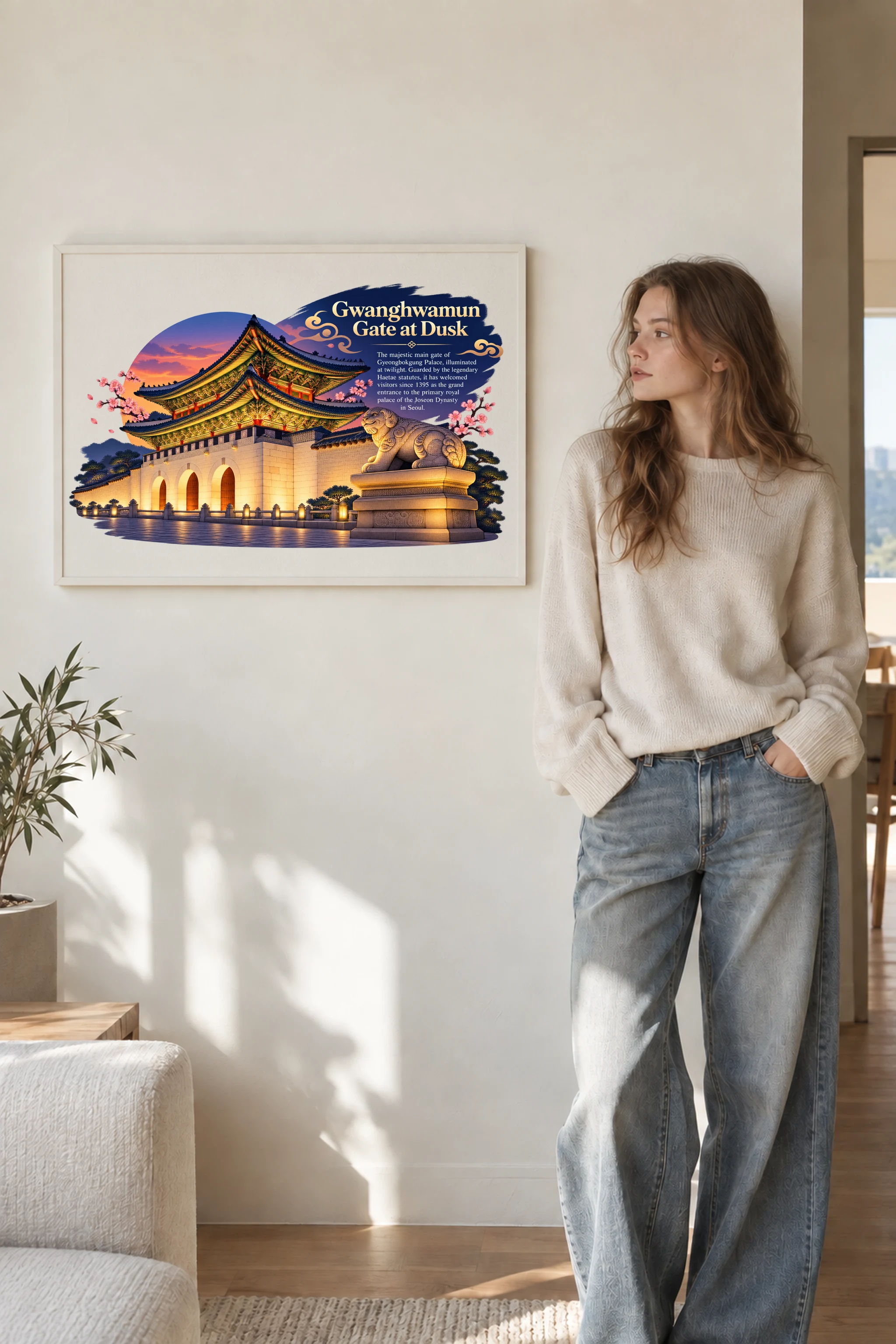 "Gwanghwamun At Dusk" Premium Wooden Framed Poster · Landscape