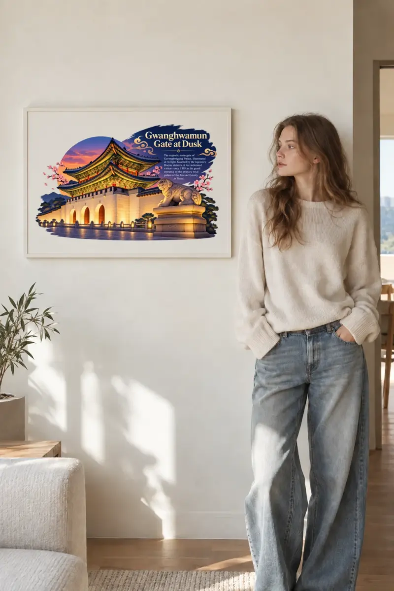 "Gwanghwamun At Dusk" Premium Wooden Framed Poster · Landscape