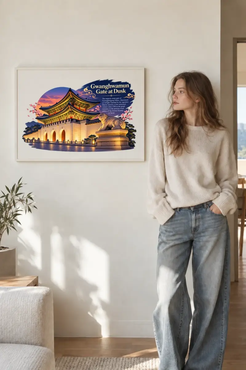 "Gwanghwamun At Dusk" Premium Wooden Framed Poster · Landscape