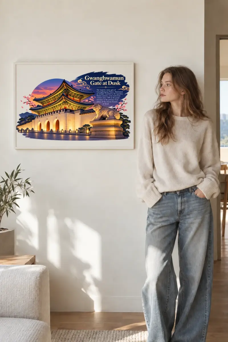 "Gwanghwamun At Dusk" Premium Wooden Framed Poster · Landscape