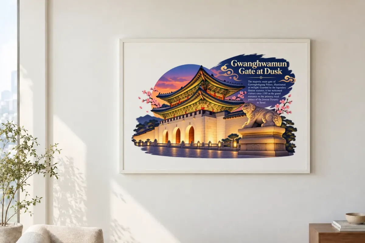"Gwanghwamun At Dusk" Premium Wooden Framed Poster · Landscape
