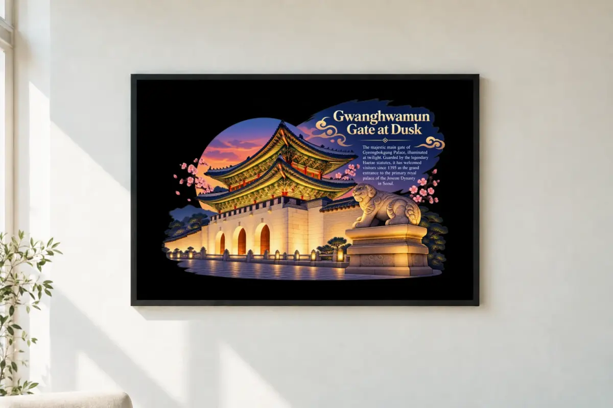 "Gwanghwamun At Dusk" Premium Wooden Framed Poster · Landscape