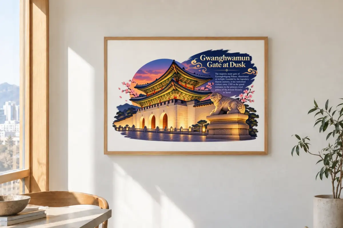 "Gwanghwamun At Dusk" Premium Wooden Framed Poster · Landscape