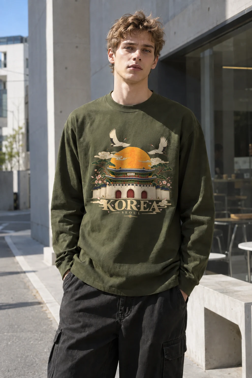 "Gwanghwamun Crane Garden" Unisex Longsleeve T-shirt | Gildan 2400