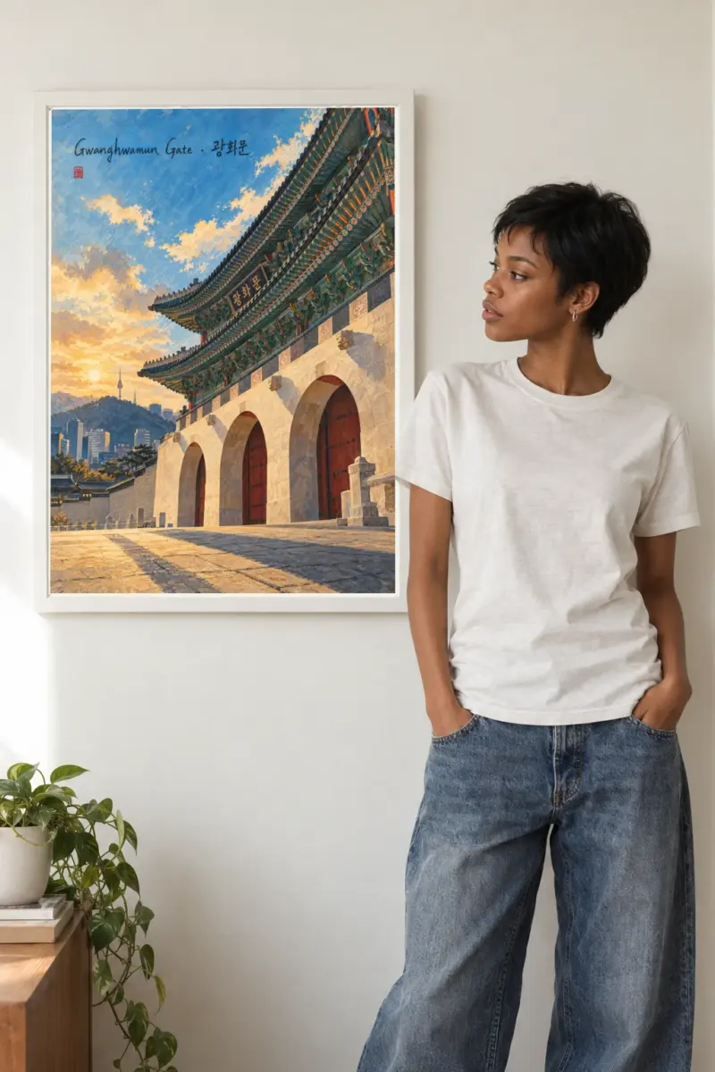 "Gwanghwamun Gate . 광화문" Premium Wooden Framed Poster