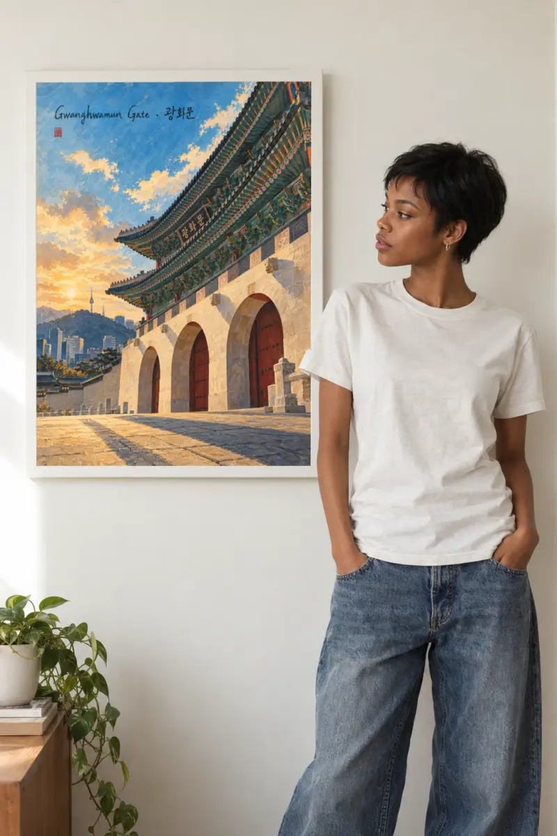 “Gwanghwamun Gate . 광화문” Premium Wooden Framed Poster