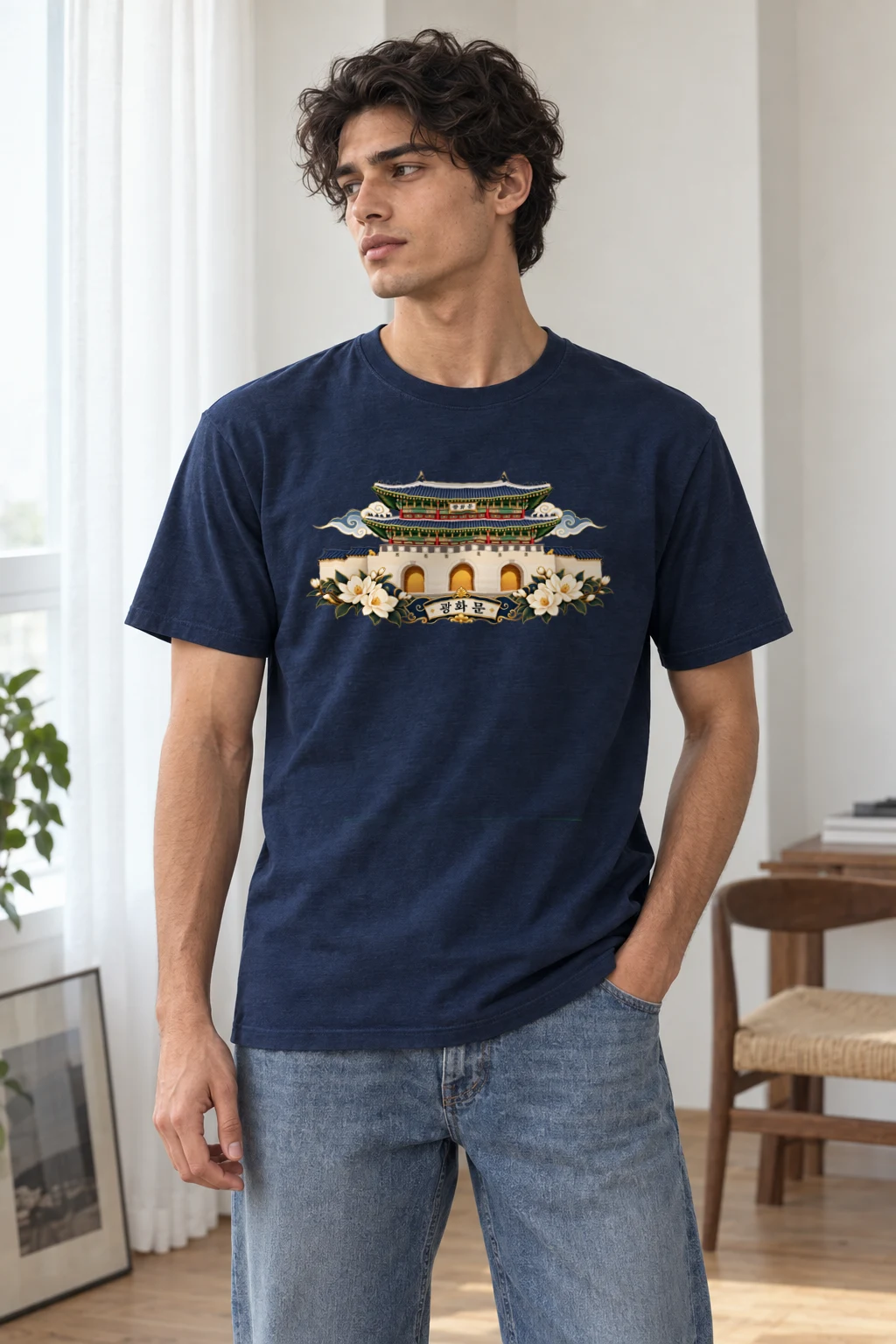 "Gwanghwamun Magnolia" Heavyweight Unisex Crewneck T-shirt | Gildan 5000