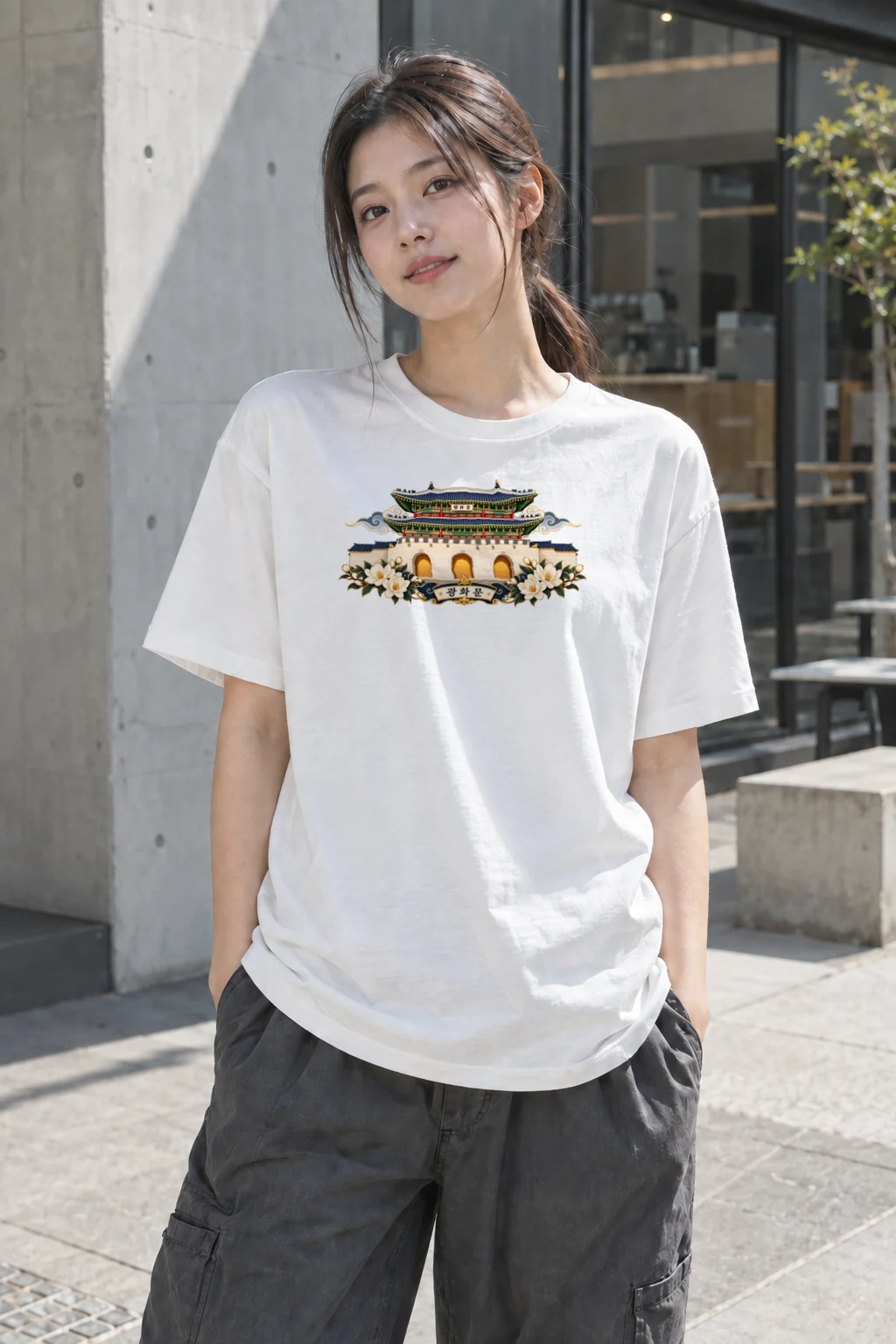 "Gwanghwamun Magnolia" Heavyweight Unisex Crewneck T-shirt | Gildan 5000