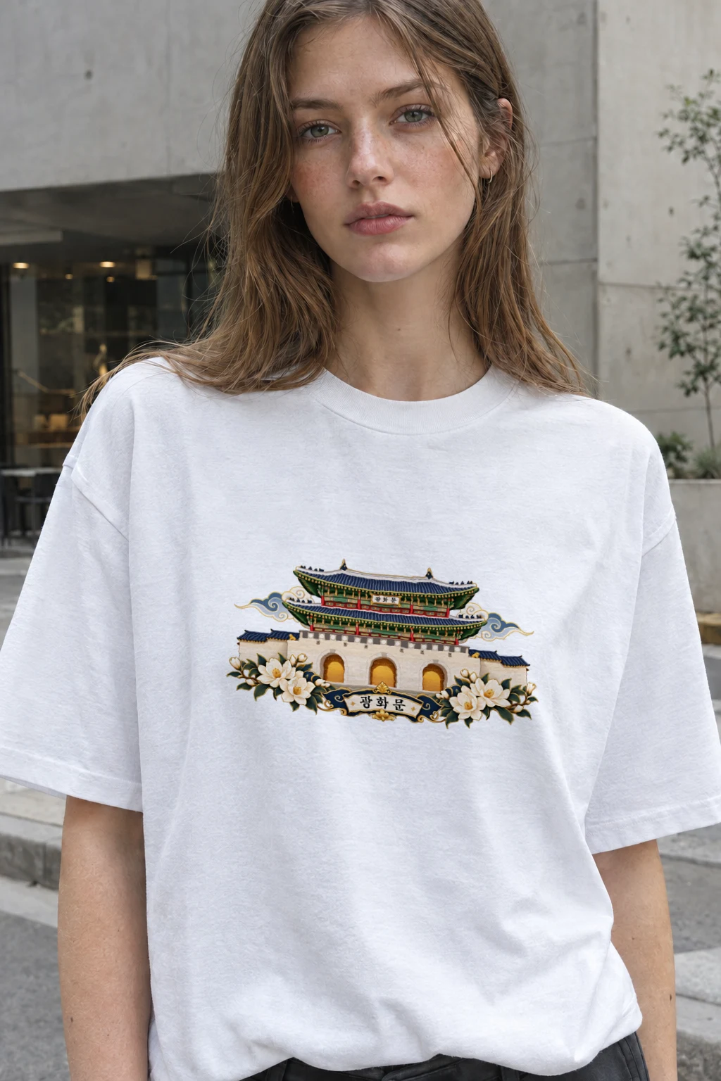 "Gwanghwamun Magnolia" Heavyweight Unisex Crewneck T-shirt | Gildan 5000