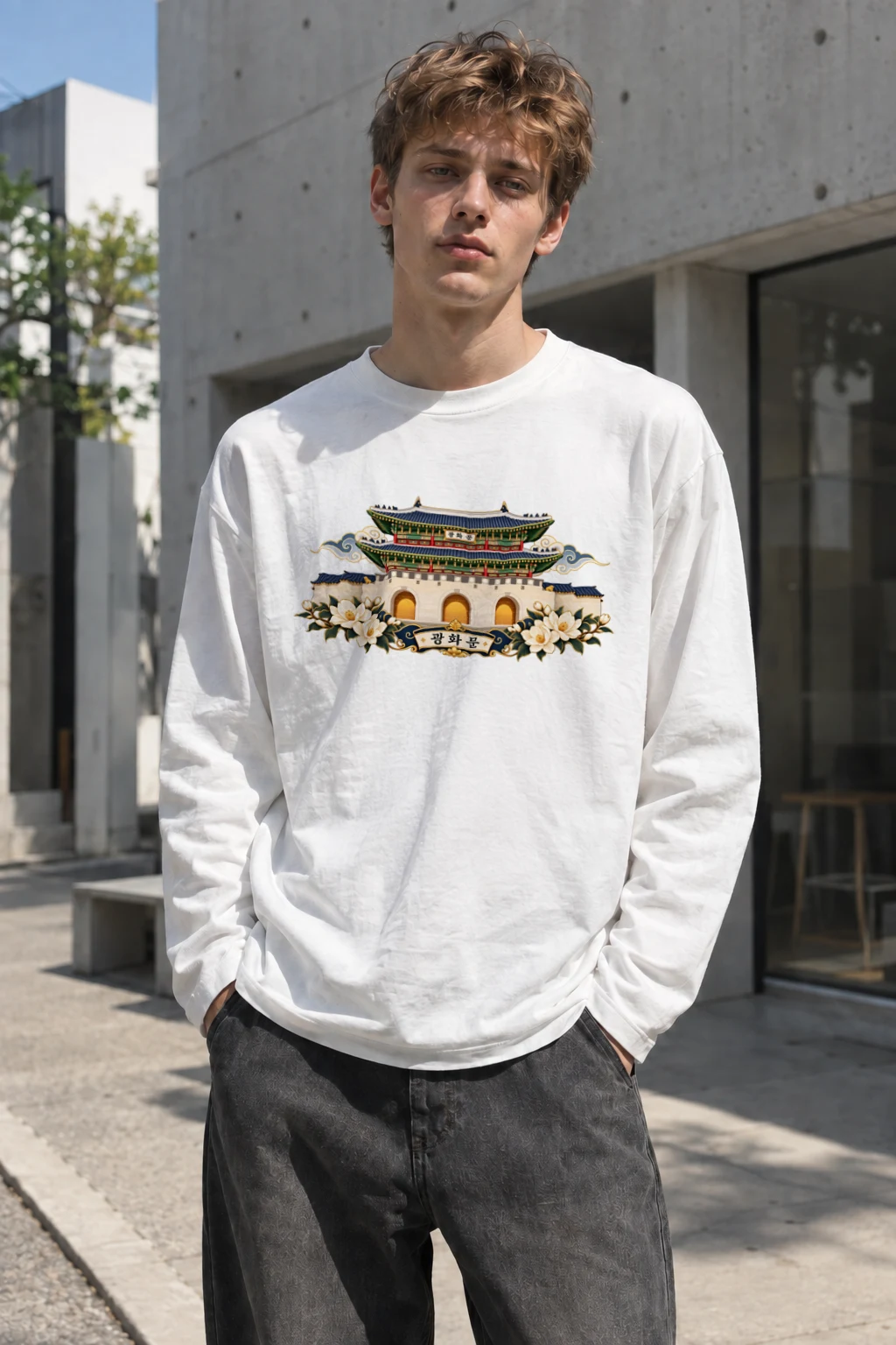"Gwanghwamun Magnolia" Unisex Longsleeve T-shirt | Gildan 2400
