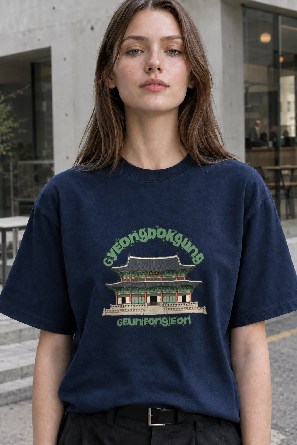 "Gyeongbokgung Line Art" Heavyweight Unisex Crewneck T-shirt | Gildan 5000