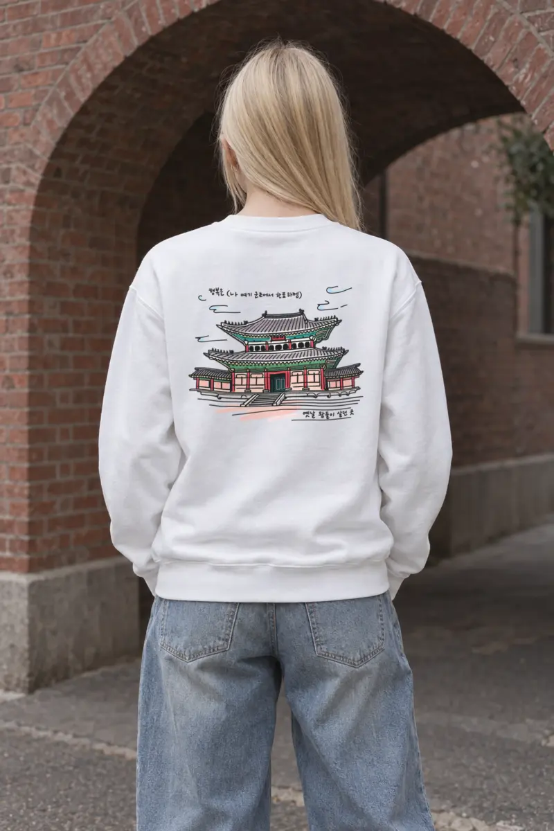"Gyeongbokgung Palace Sketch" Heavy Blend Unisex Crewneck Sweatshirt