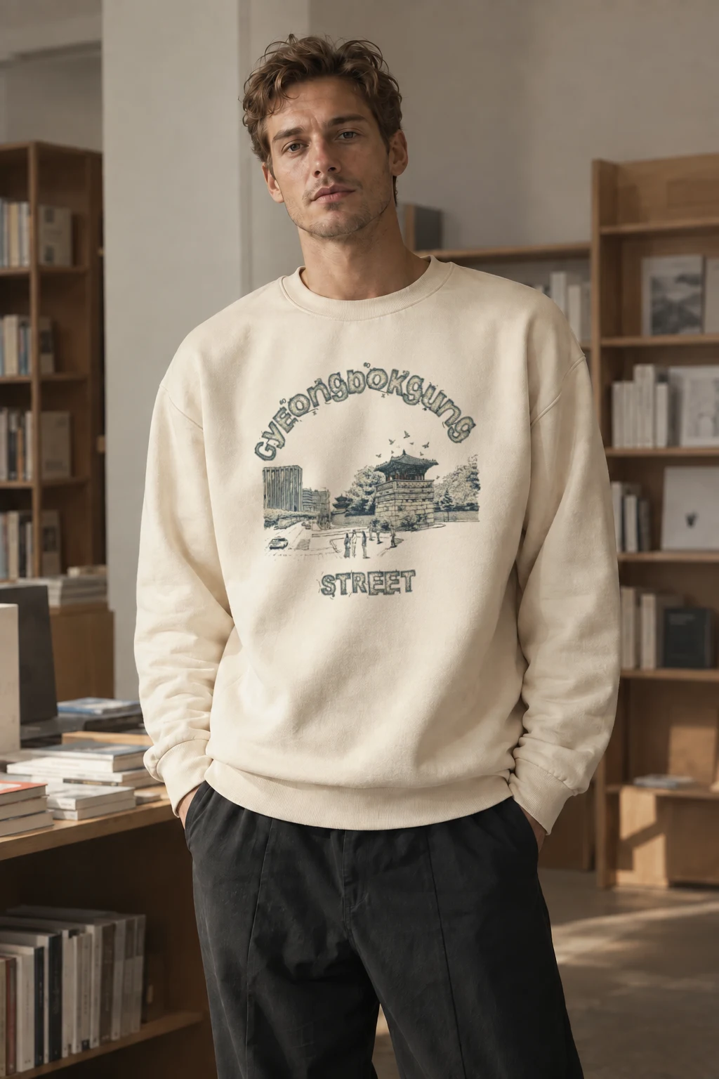 "Gyeongbokgung Street" Unisex Sponge Fleece Crewneck Sweatshirt | Bella + Canvas 3901
