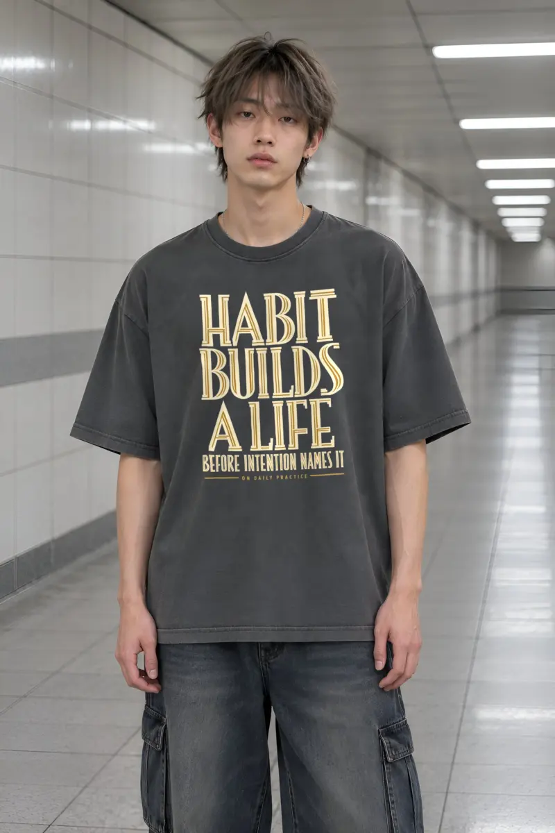 "Habit Builds a Life" Men's Oversized Heavyweight Crewneck T-Shirt