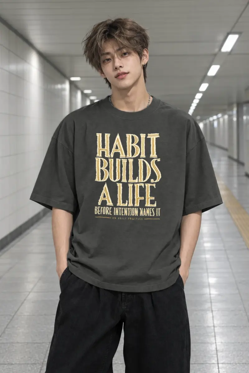 “Habit Builds a Life” Men’s Oversized Heavyweight Crewneck T-Shirt