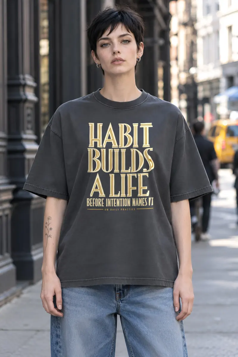 "Habit Builds a Life" Unisex Oversized Heavyweight Crewneck T-Shirt