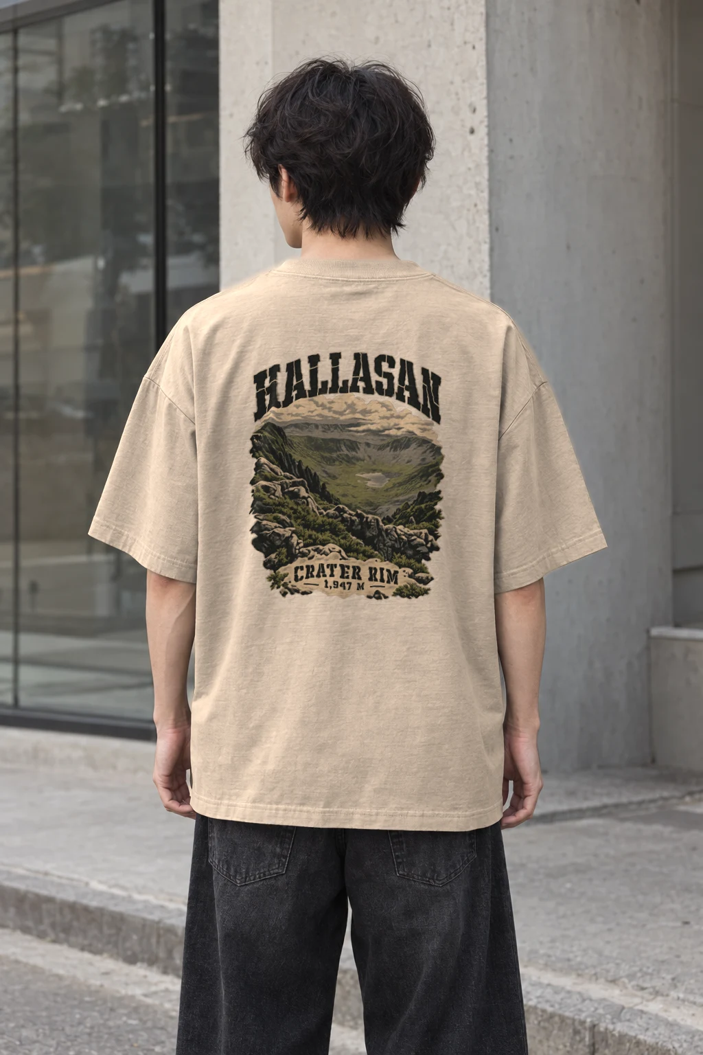 "HALLASAN CRATER RIM 1,947 M" Men's Oversized Heavyweight Crewneck T-Shirt