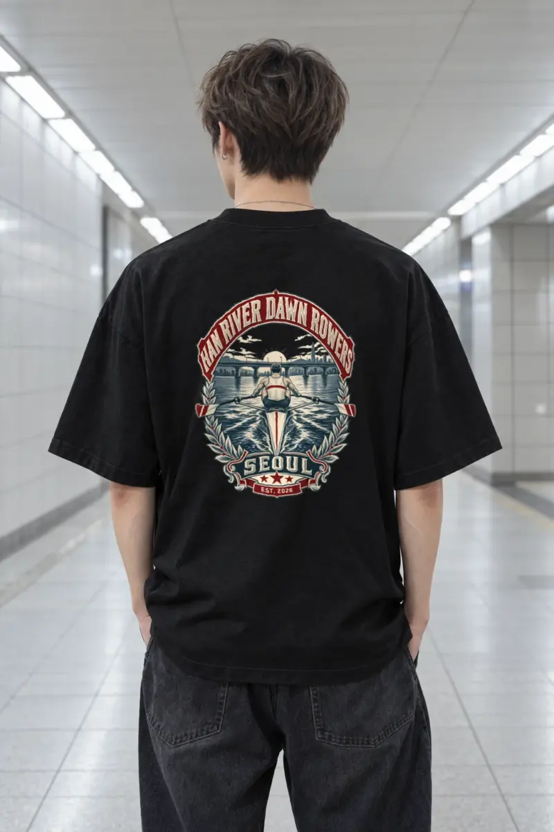 "Han River Dawn Rowers" Men's Oversized Heavyweight Crewneck T-Shirt
