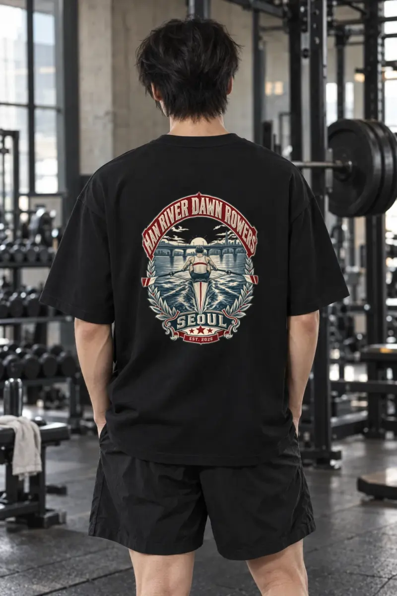 “Han River Dawn Rowers” Men’s Oversized Heavyweight Crewneck T-Shirt