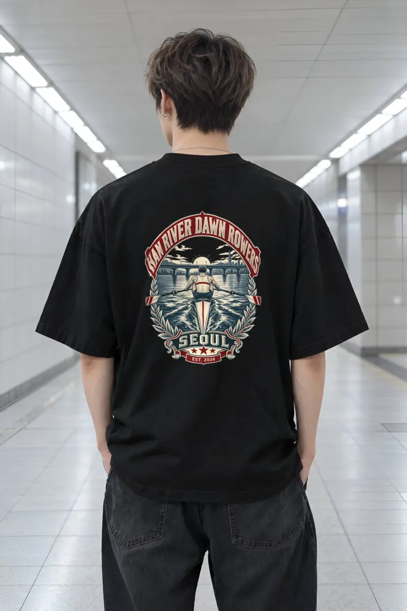 "Han River Dawn Rowers" Men's Oversized Heavyweight Crewneck T-Shirt
