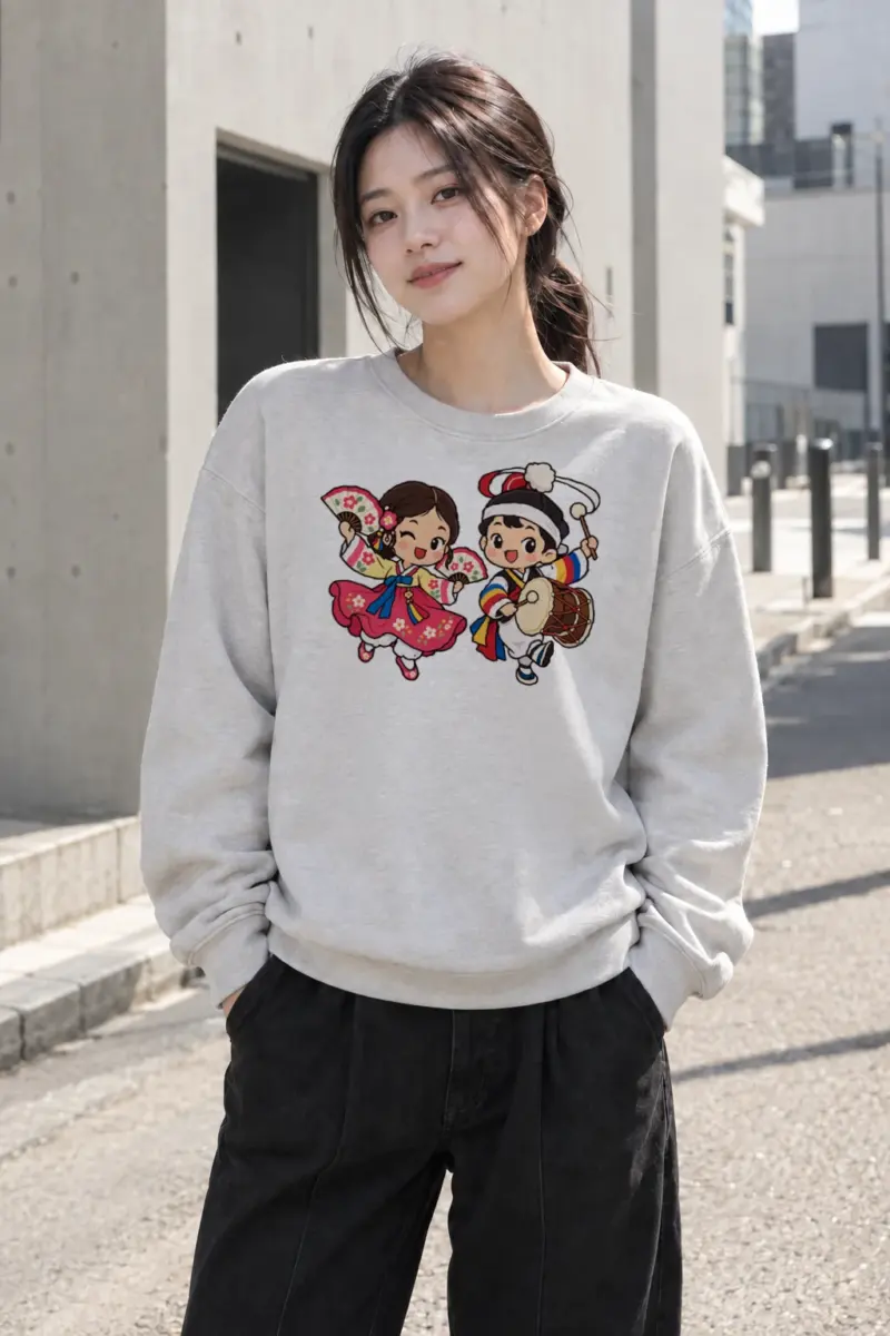 "Hanbok Drum Dance" Heavy Blend Unisex Crewneck Sweatshirt | Gildan 18000
