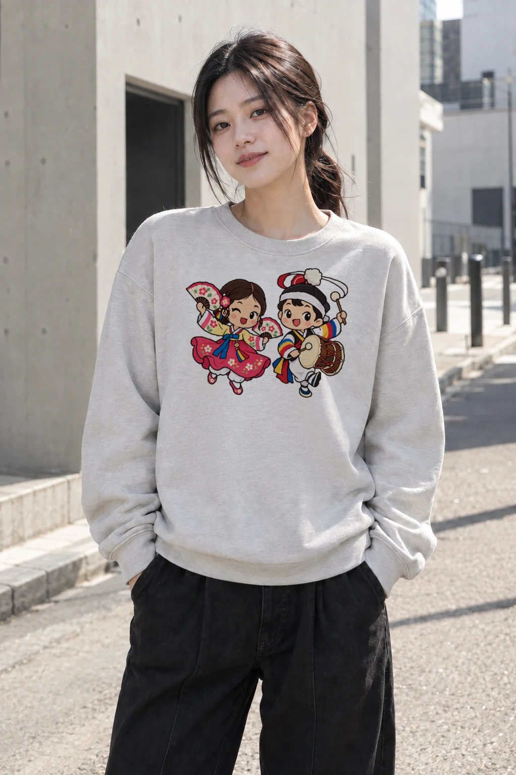 "Hanbok Drum Dance" Heavy Blend Unisex Crewneck Sweatshirt | Gildan 18000